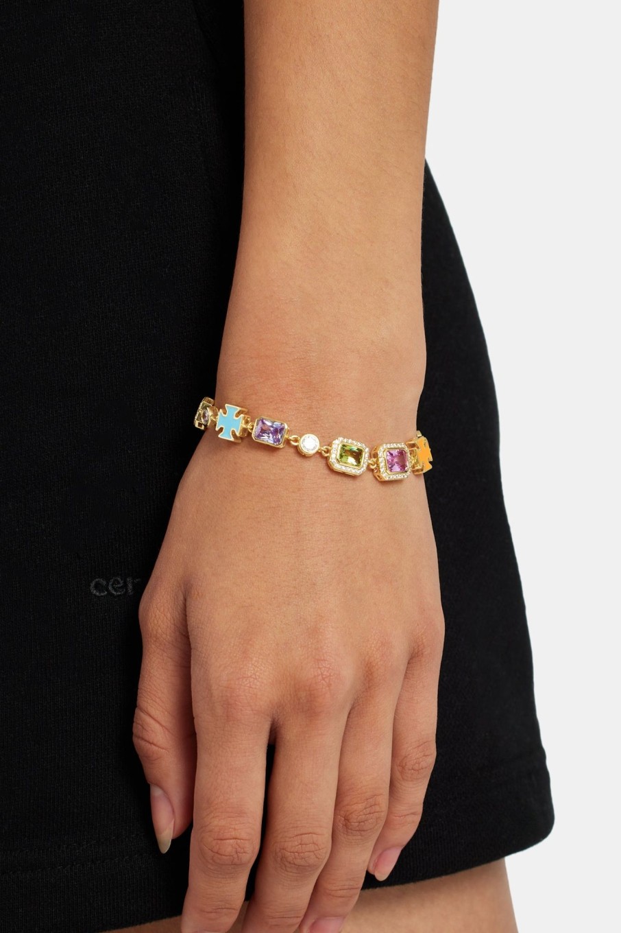 Bracelets & Bangles | cernucci Bracelets & Bangles Pink Multi Gemstone Motif Bracelet - Gold