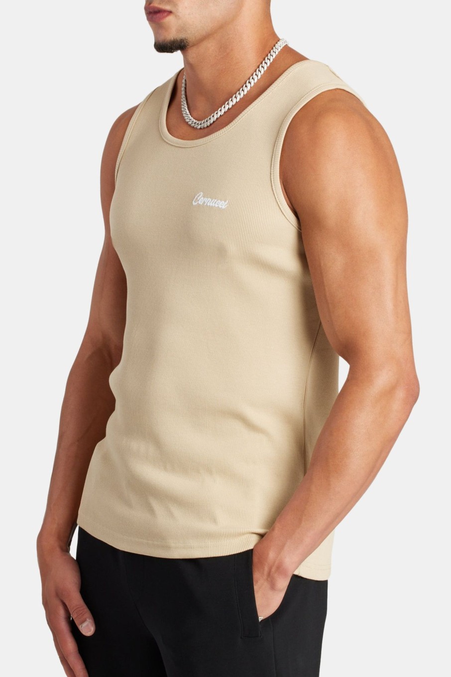 T-Shirts & Vests | cernucci T-Shirts & Vests Embroidered Slim Fit Vest - Stone