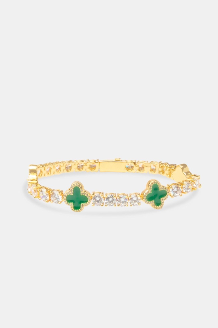 Iced Jewellery | JWL-BRA Iced Jewellery Green Motif Tennis Bracelet - Gold 5Mm