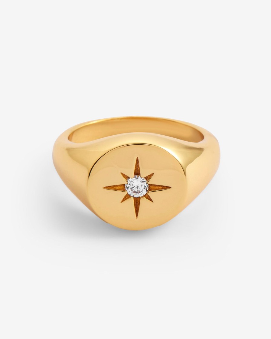 Rings | cernucci Rings Star Gemstone Signet Ring - Gold