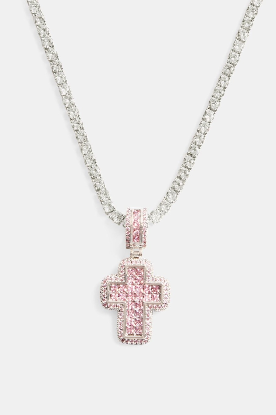 Pendants | cernucci Pendants 35Mm Iced Pink Cz Baguette Cross Pendant