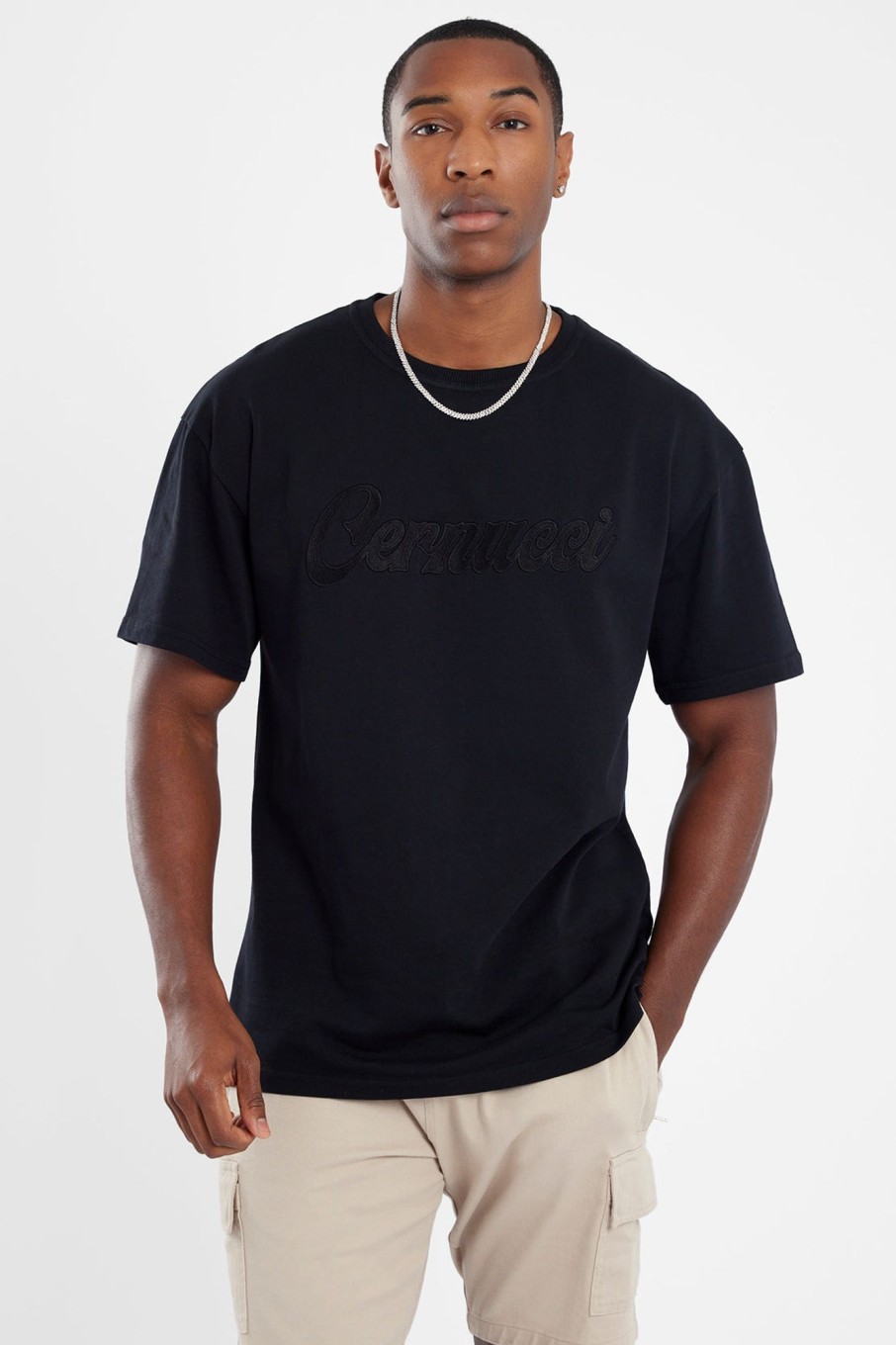 T-Shirts & Vests | CLO-TOP-TEE T-Shirts & Vests Oversized Cernucci Classic Embroidered T-Shirt - Black