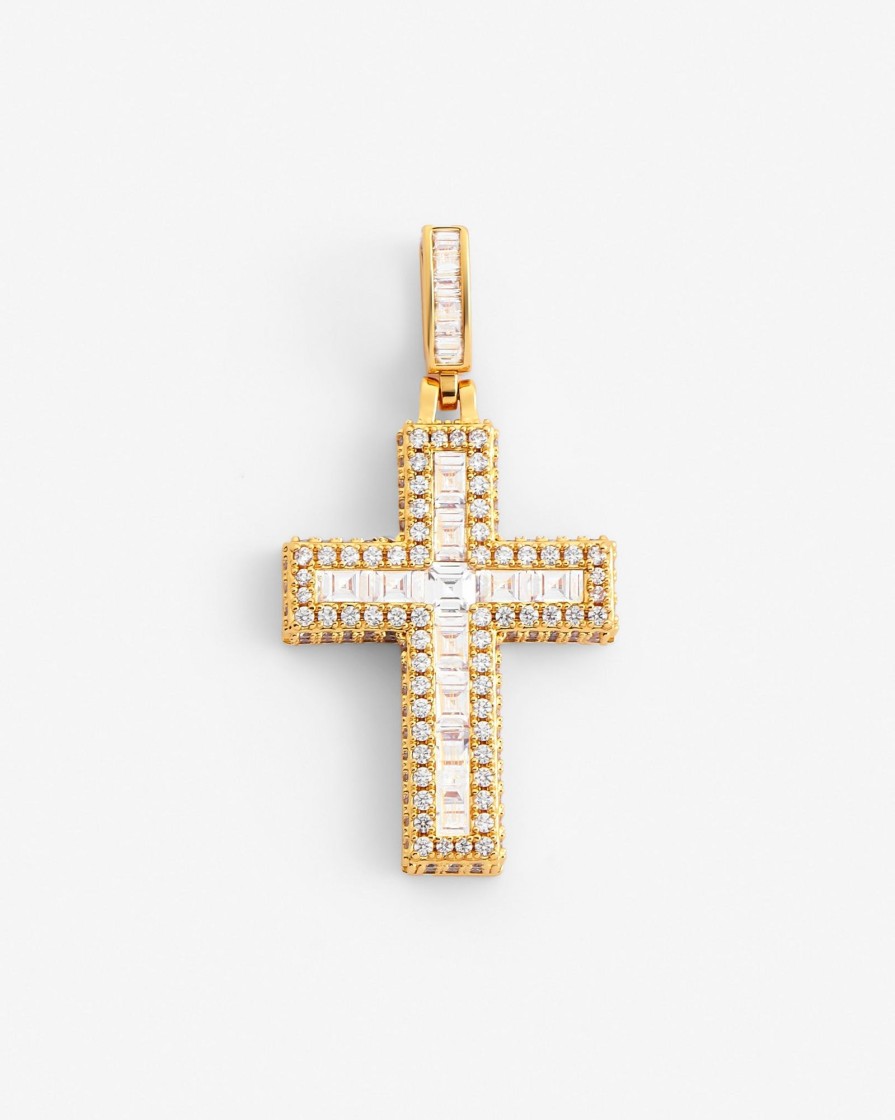 Cross Jewellery | cernucci Cross Jewellery Baguette Cross Pendant - Gold