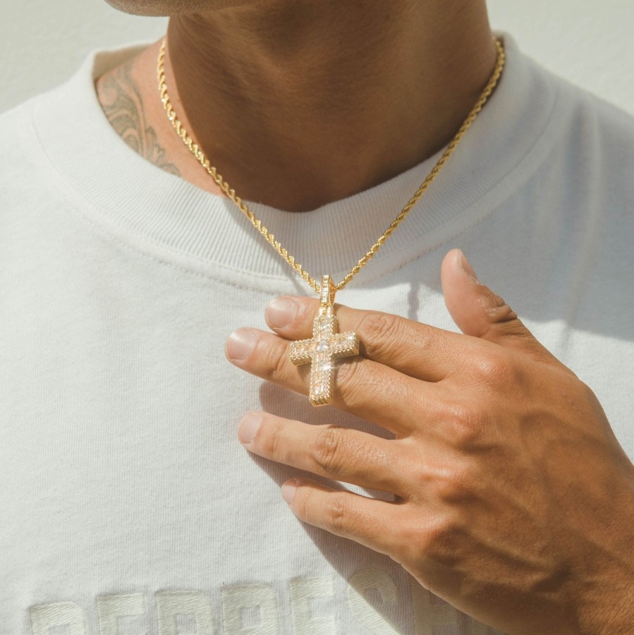 Cross Jewellery | cernucci Cross Jewellery Baguette Cross Pendant - Gold