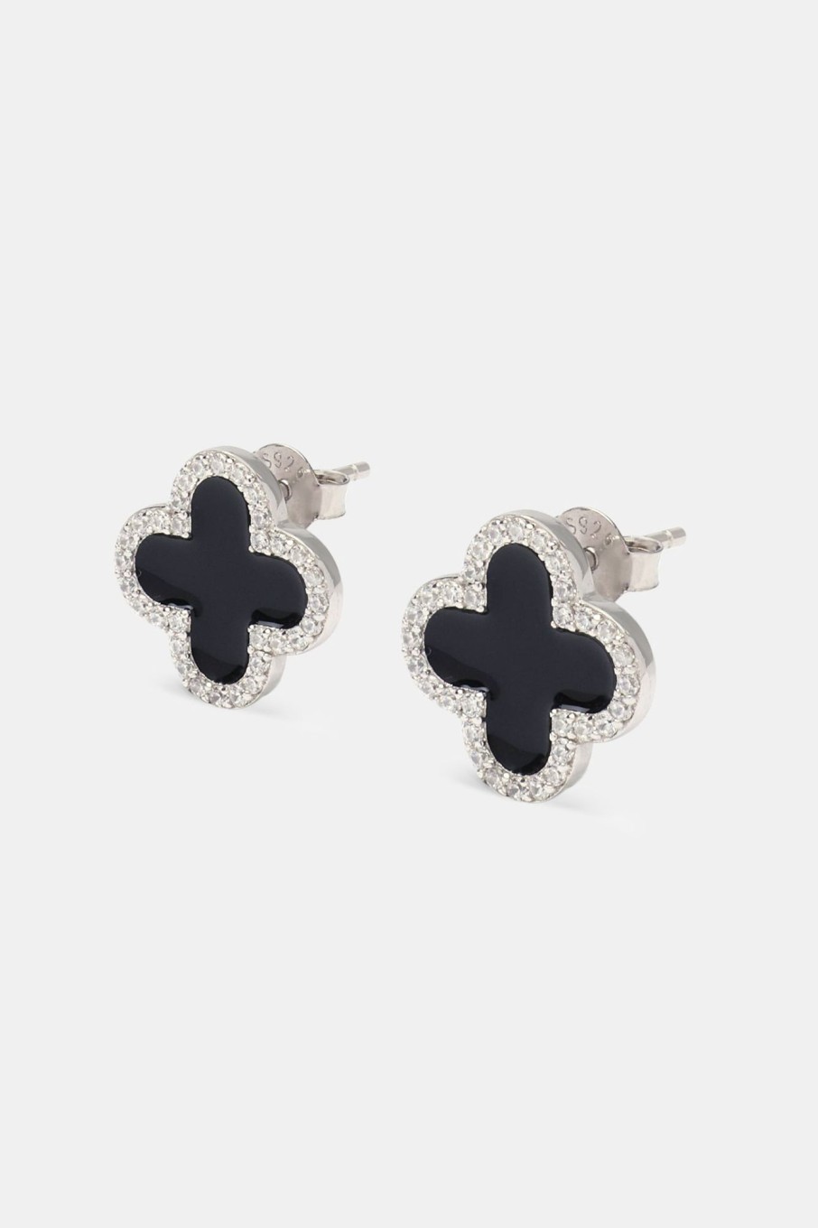 925 Sterling Silver | cernucci 925 Sterling Silver Black Motif Stud Earrings - White