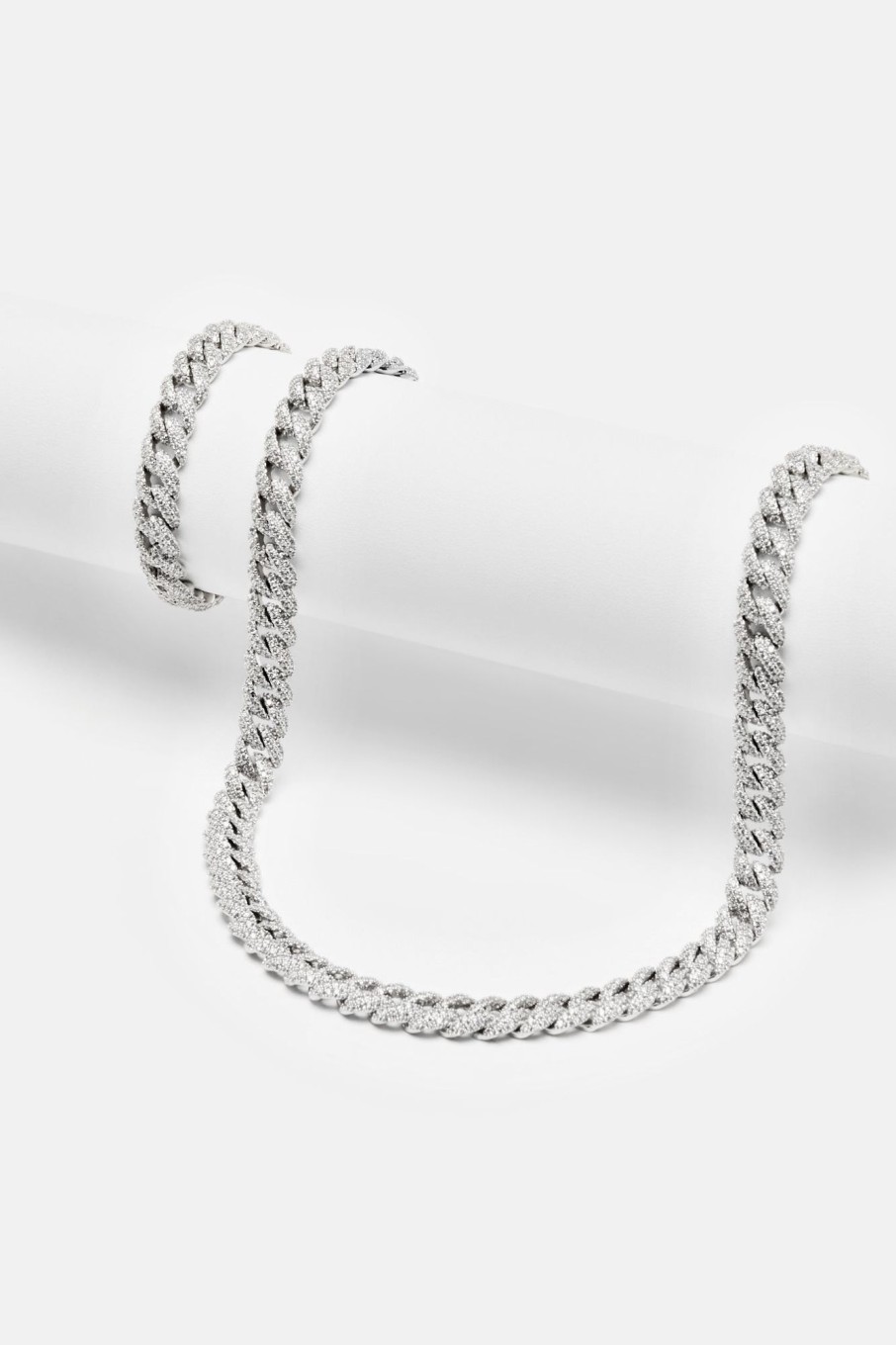 Jewellery Sets | cernucci Jewellery Sets Iced Out Cuban Chain U0026 Bracelet Bundle - White