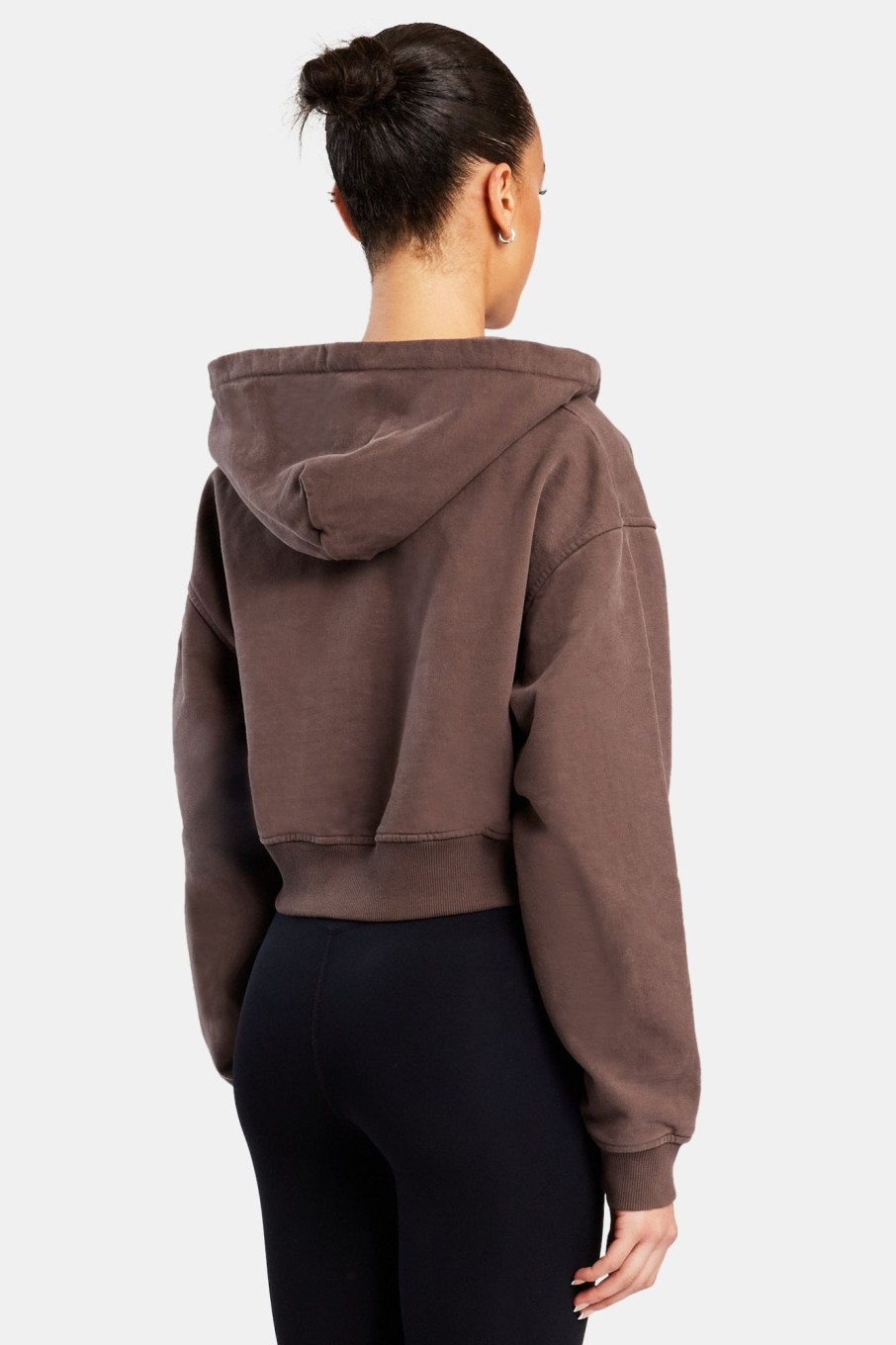 Hoodies & Sweatshirts | CLO-TOP-HS-HOOD Hoodies & Sweatshirts Cropped Zip Hoodie - Chocolate