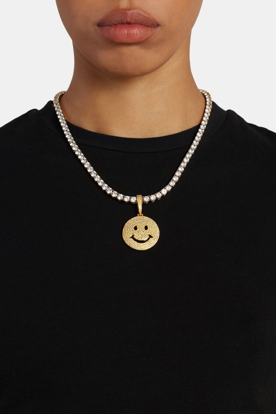 Pendants | cernucci Pendants Large Gold Plated Iced Cz Happy Face Pendant