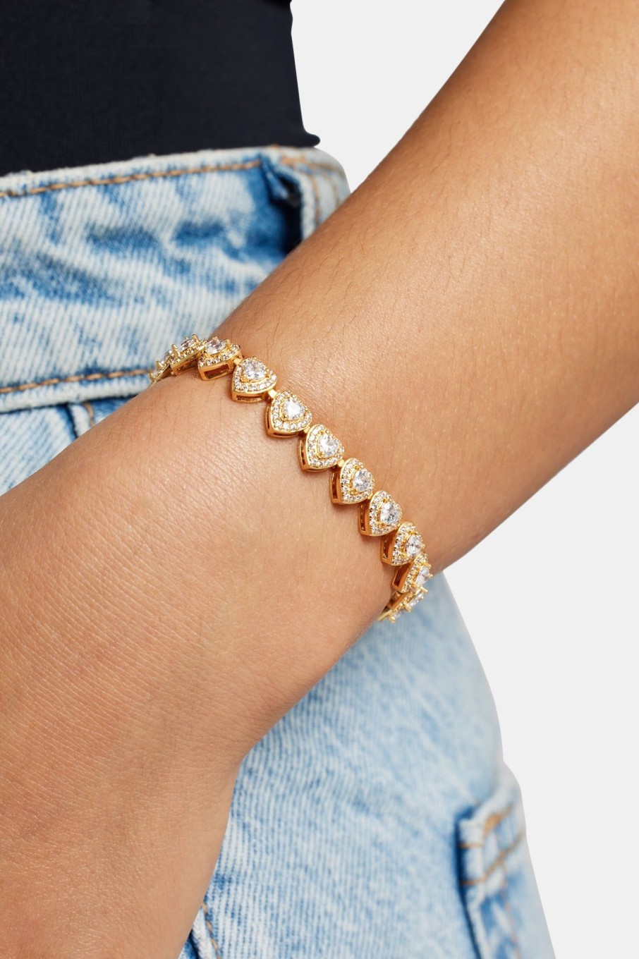 Iced Jewellery | JWL-BRA Iced Jewellery 7Mm Gold Plated Iced Cz Heart Tennis Bracelet