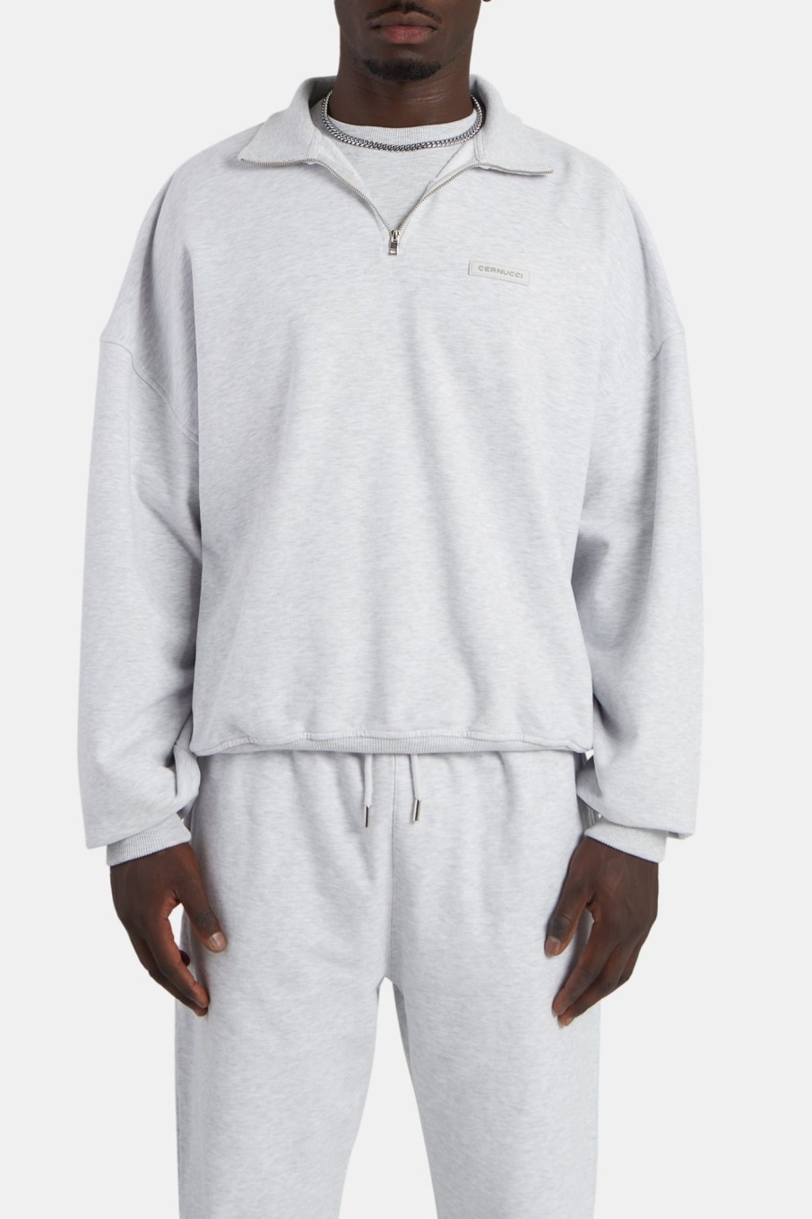 Hoodies & Sweatshirts | cernucci Hoodies & Sweatshirts Half Zip Sweatshirt - Light Grey Marl