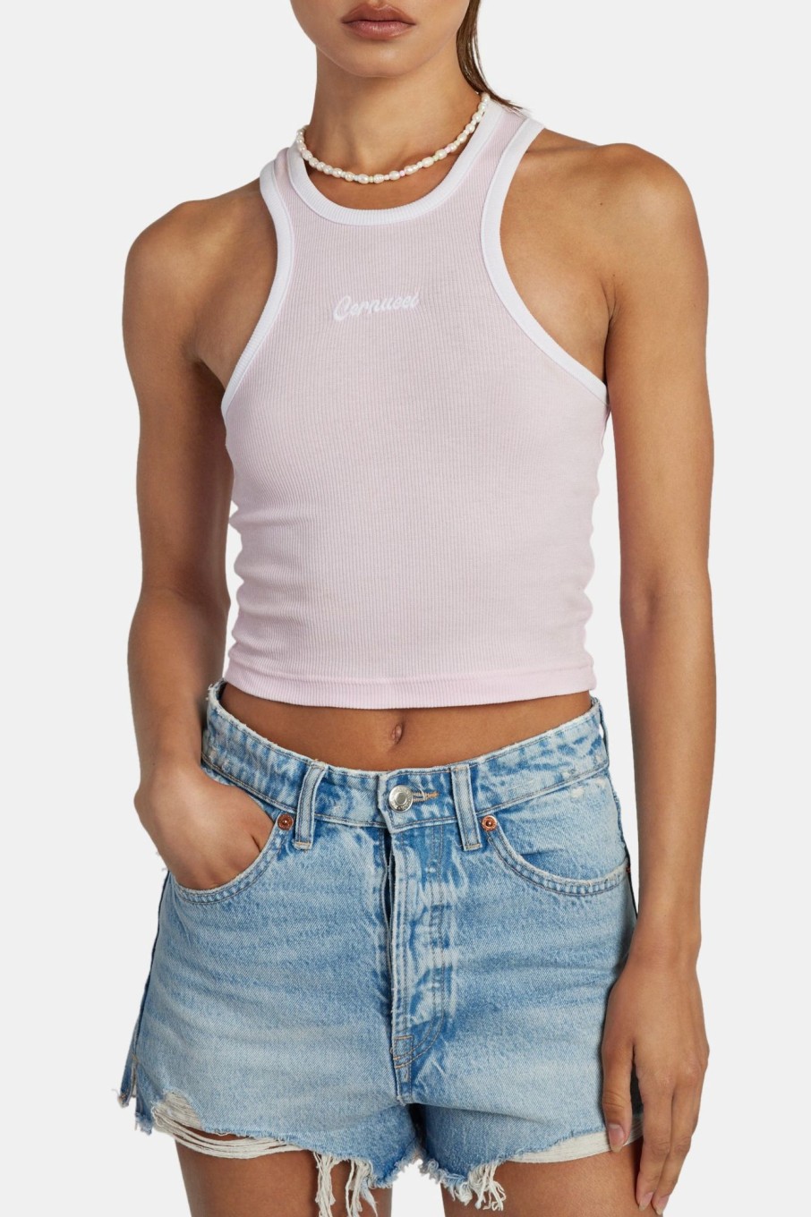 T-Shirts & Tops | CLO-TOP-TEE T-Shirts & Tops Embroidered Crop Vest - Pink