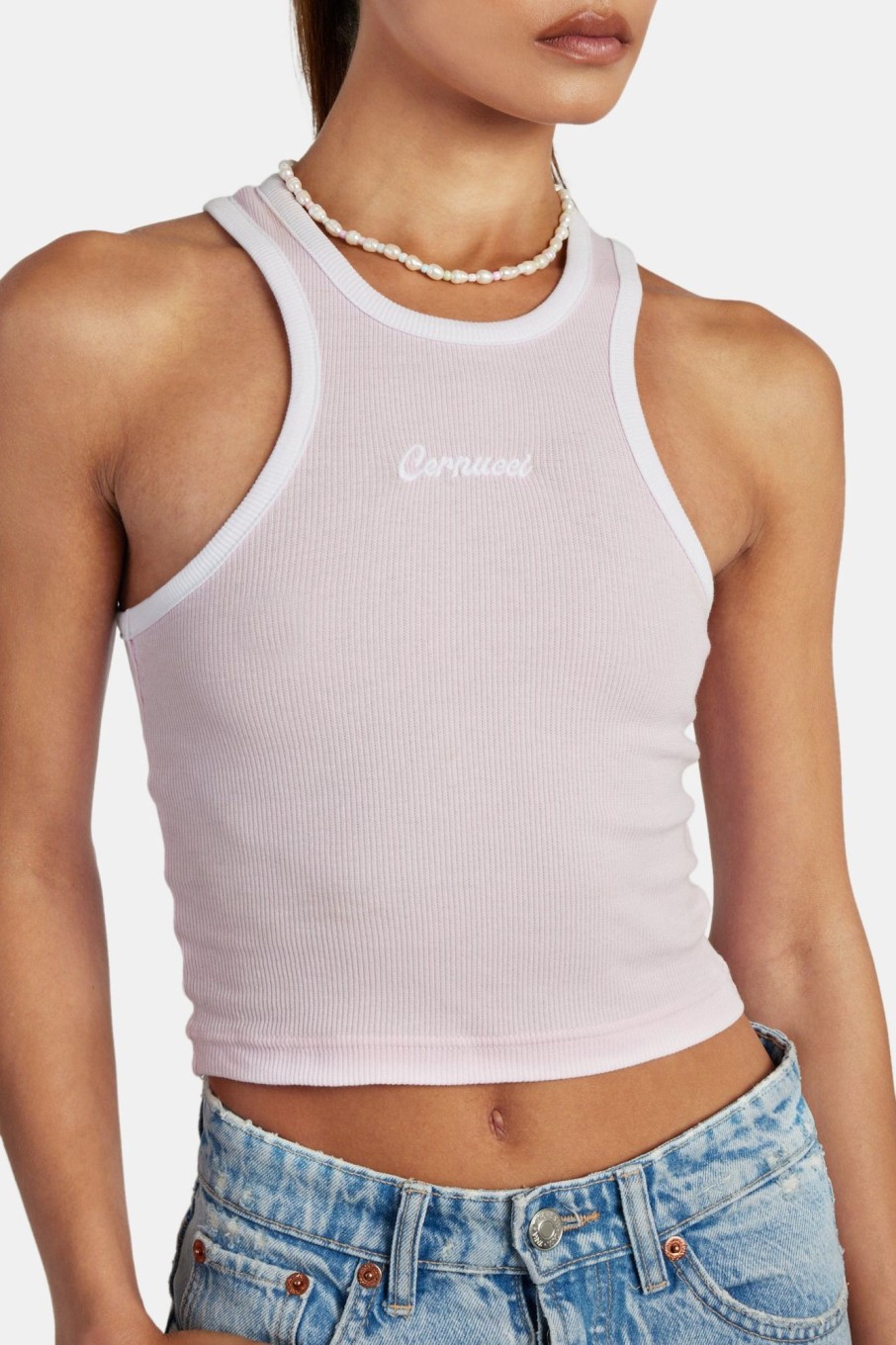 T-Shirts & Tops | CLO-TOP-TEE T-Shirts & Tops Embroidered Crop Vest - Pink