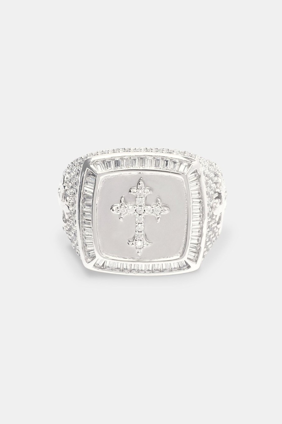 Cross Jewellery | cernucci Cross Jewellery Iced Cross Signet Ring - White 20Mm