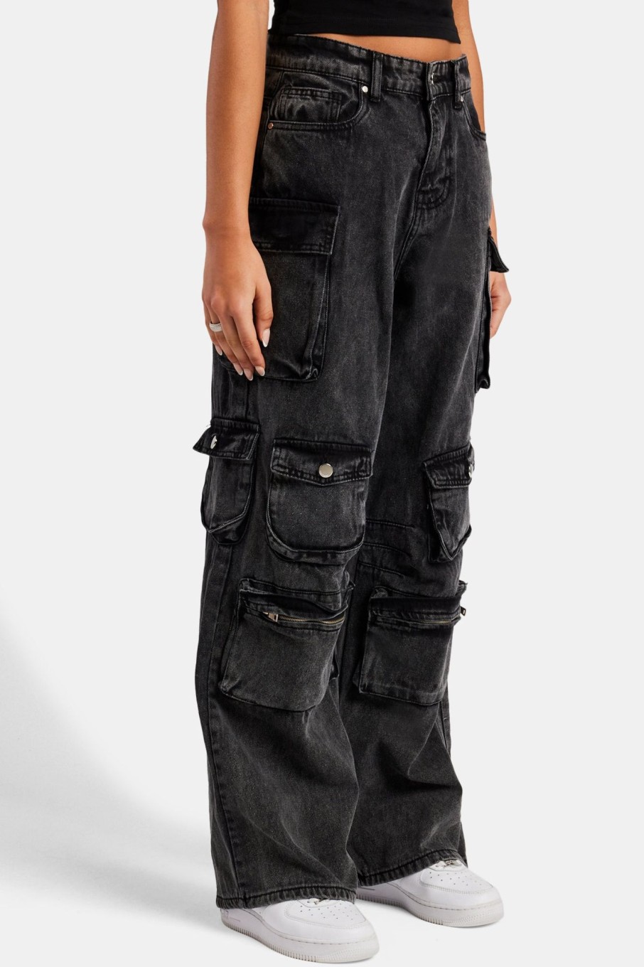 Jeans | cernucci Jeans Acid Wash Baggy Cargo Jeans - Black