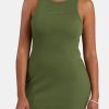 Dresses | CLO-DRE Dresses Embroidered Ribbed Vest Dress - Khaki