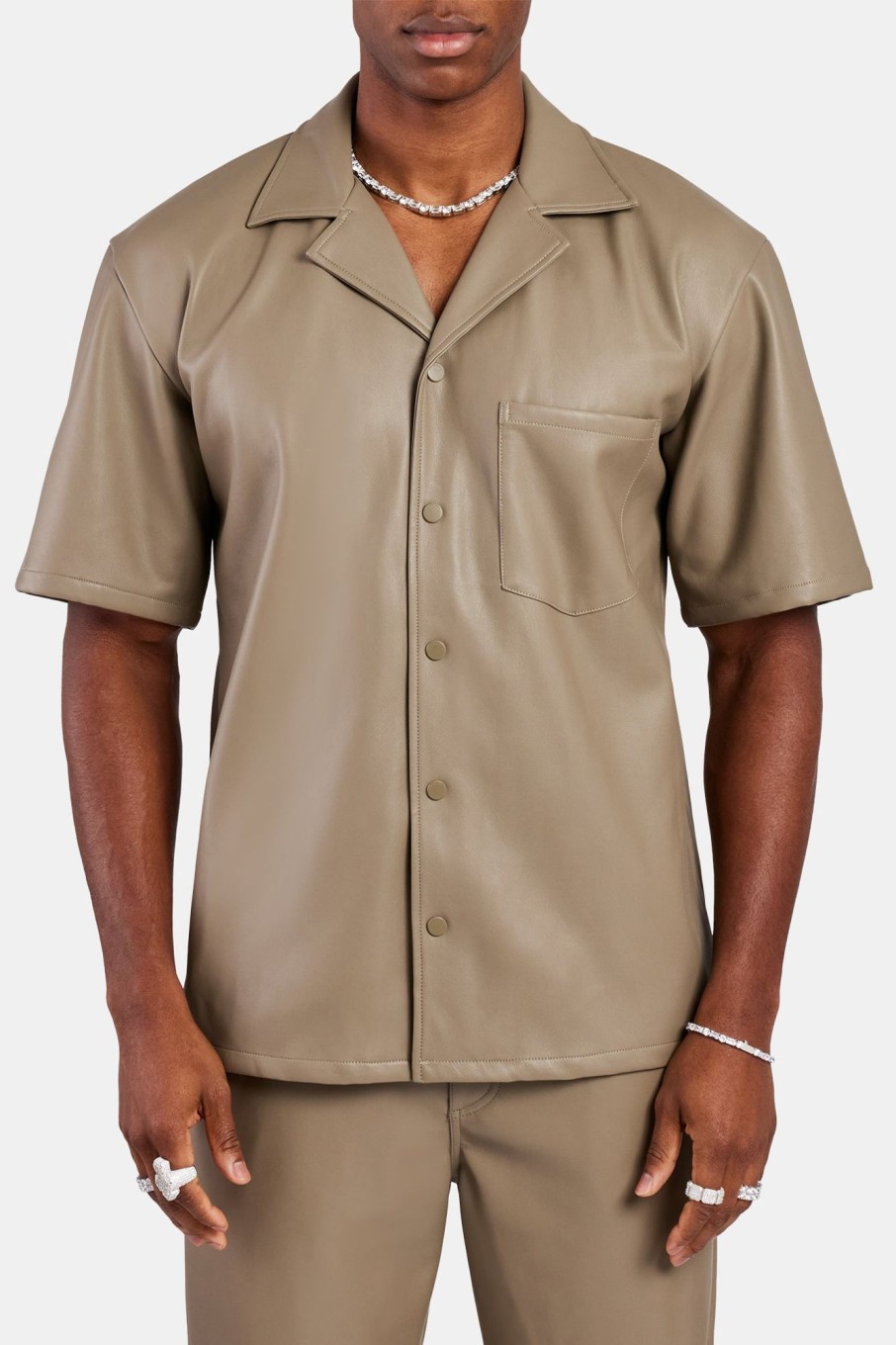 Shirts | CLO-TOP-SHIR Shirts Faux Leather Shirt With Pocket - Taupe