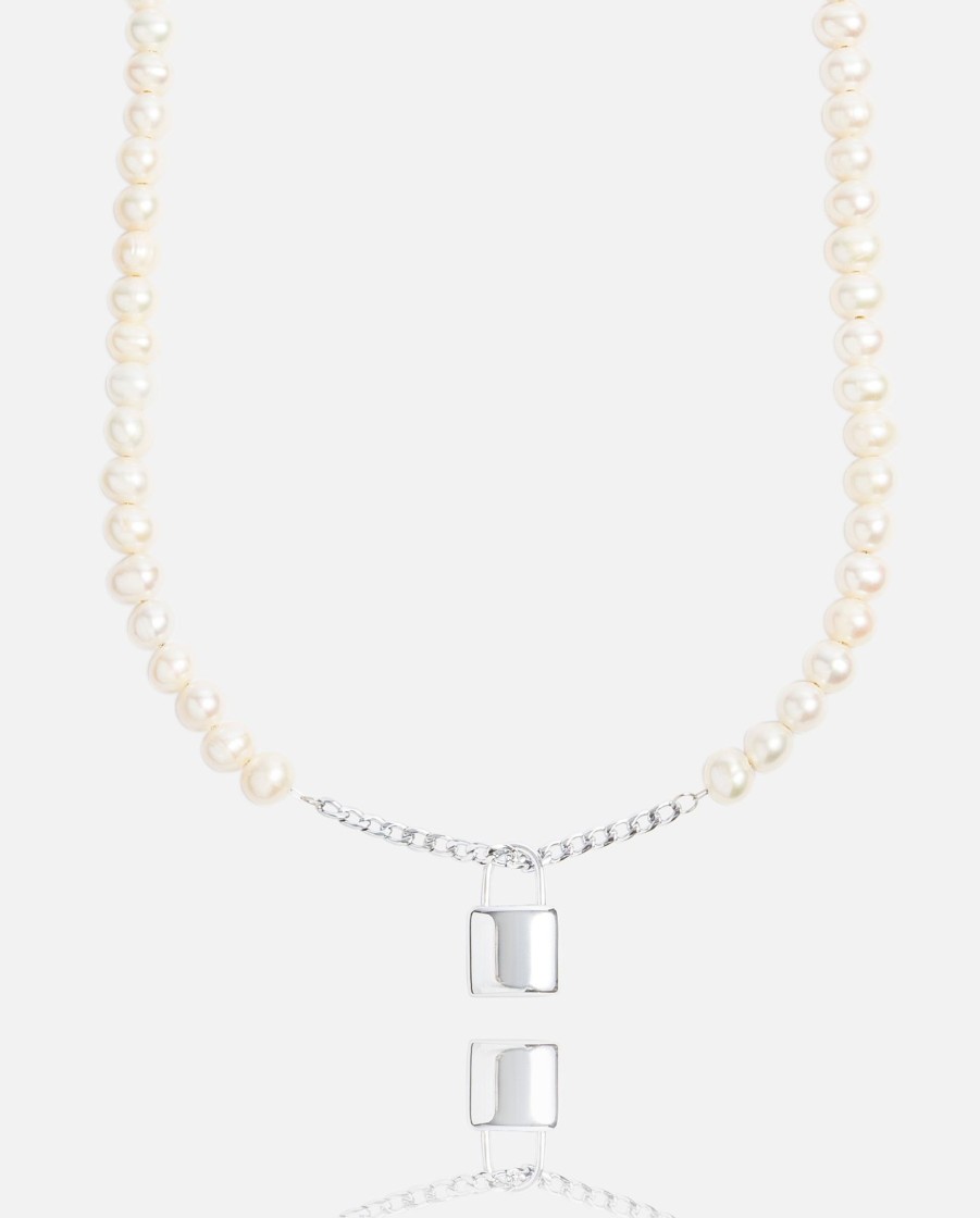 Pearls | JWL-NECK-PRL Pearls 6Mm Pearl + Padlock Necklace