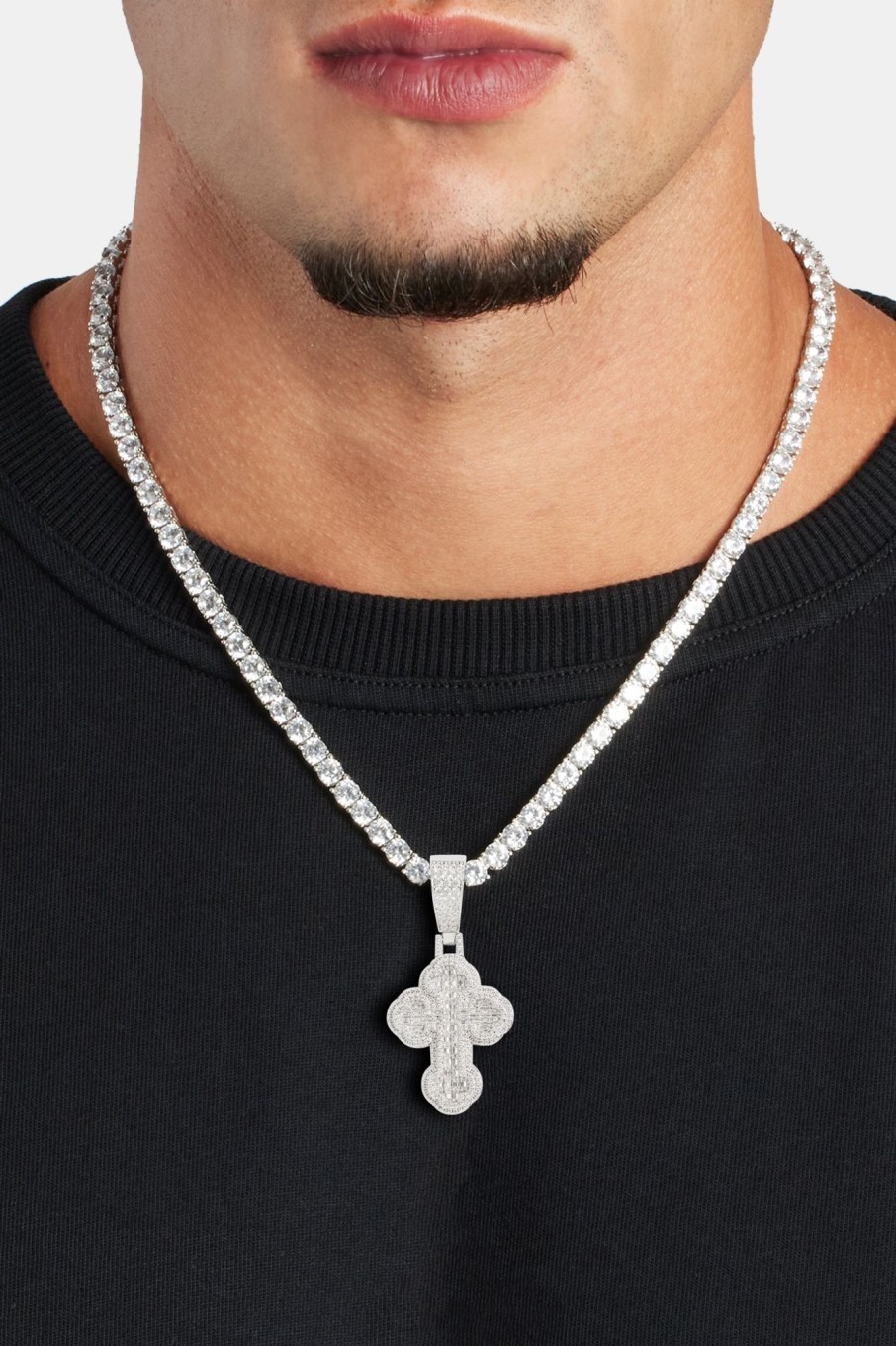 Cross Jewellery | cernucci Cross Jewellery 35Mm Iced Cz Rounded Cross Pendant