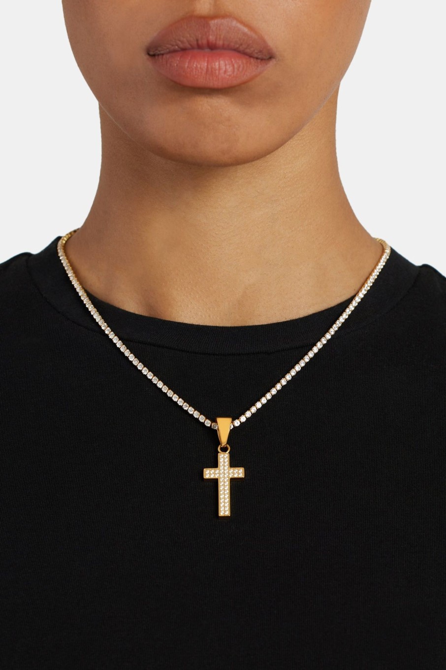 Pendants | cernucci Pendants Iced Cz Gold Plated Cross Pendant