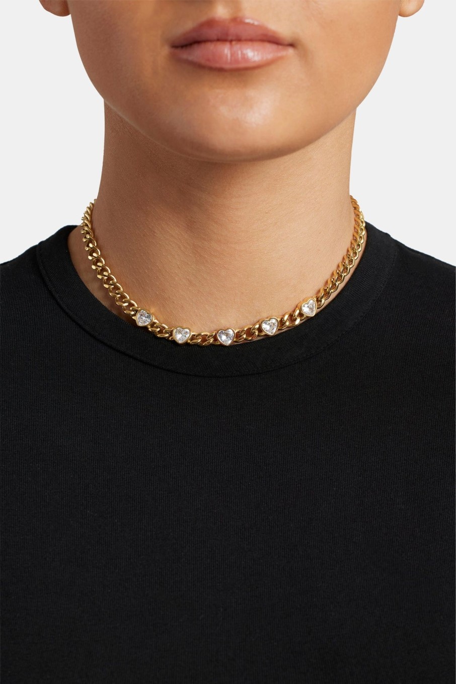 Chokers | JWL-CHN Chokers 7Mm Gold Plated Cz Heart Cuban Choker