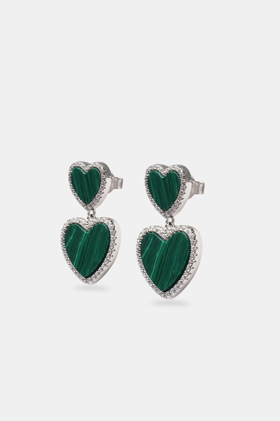 Earrings | JWL-EAR Earrings Green Malachite Heart Earrings - White