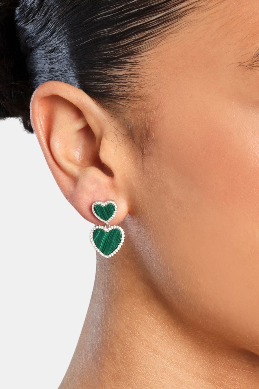 Earrings | JWL-EAR Earrings Green Malachite Heart Earrings - White