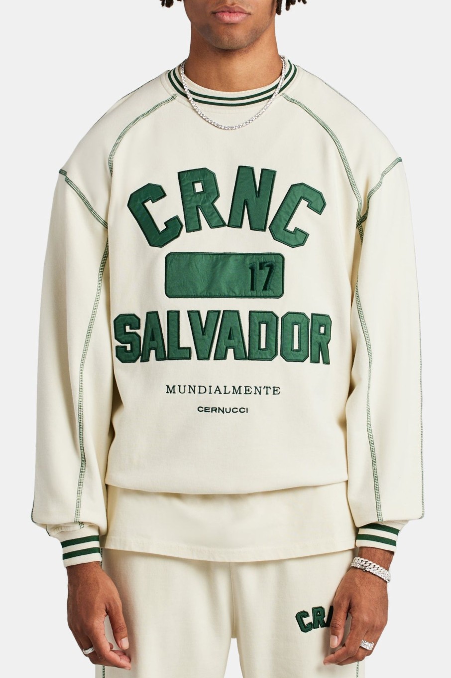 Hoodies & Sweatshirts | cernucci Hoodies & Sweatshirts Crnc Applique Salvador Varsity Sweatshirt - Ecru