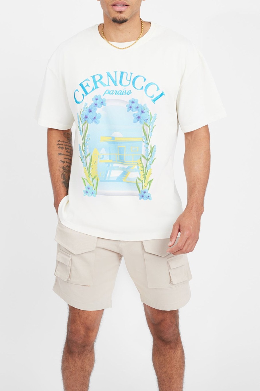 T-Shirts & Vests | cernucci T-Shirts & Vests Miami Beach Graphic T-Shirt - Ecru