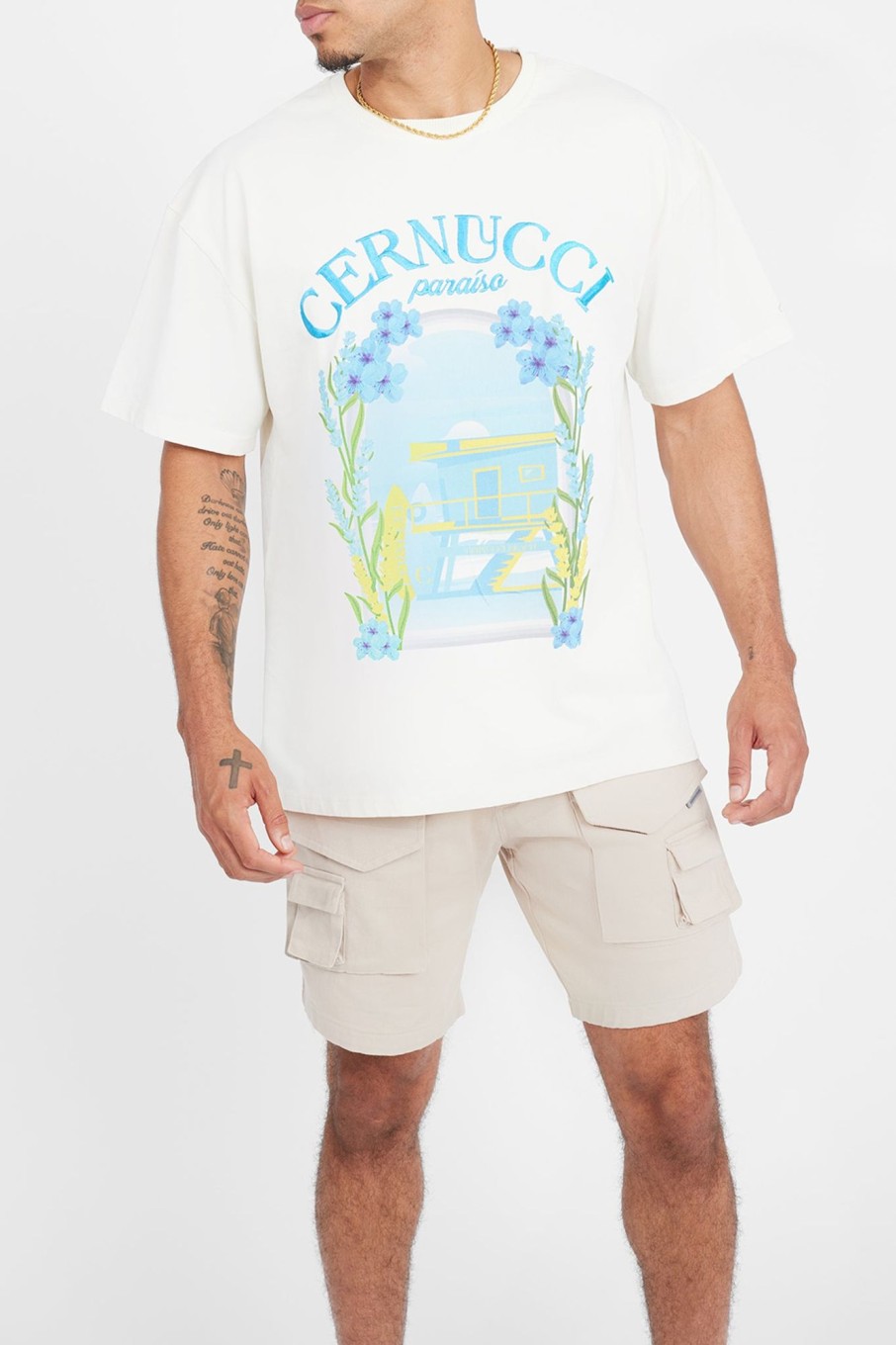 T-Shirts & Vests | cernucci T-Shirts & Vests Miami Beach Graphic T-Shirt - Ecru