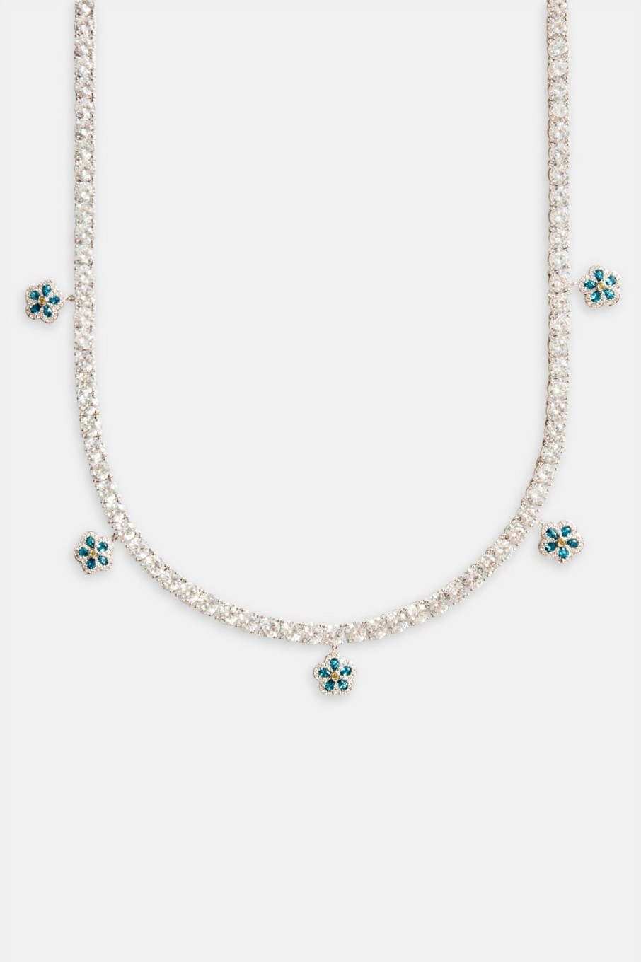 Iced Jewellery | JWL-CHN Iced Jewellery 5Mm Iced Blue Cz Flower Drop Tennis Necklace