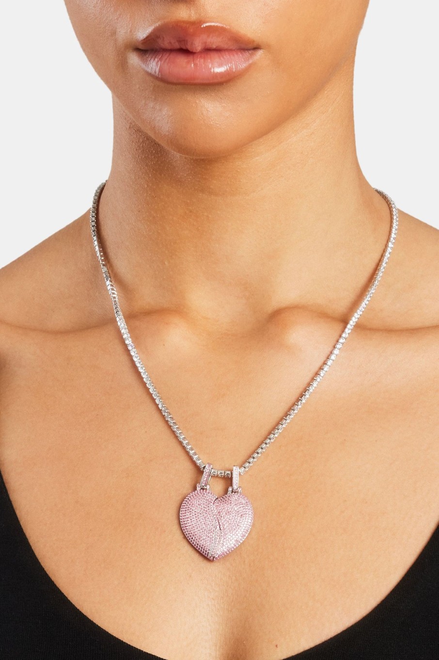 Pendants | JWL-PEND Pendants Iced Connecting Heart Pendant - Pink