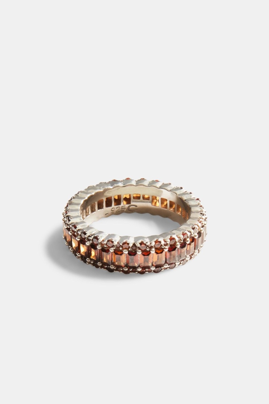 925 Sterling Silver | cernucci 925 Sterling Silver Baguette Band Ring - Coffee