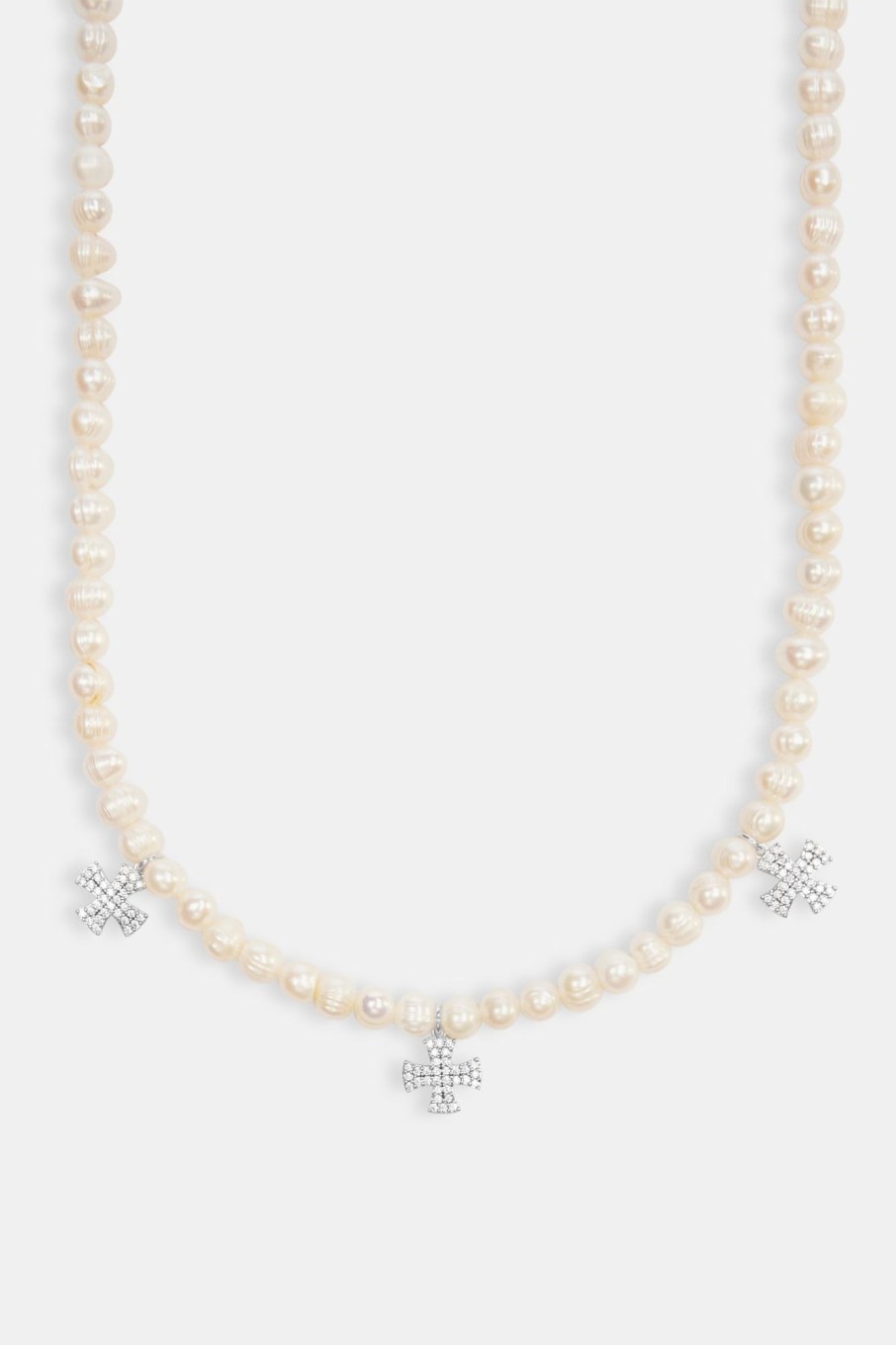 Cross Jewellery | cernucci Cross Jewellery Freshwater Pearl Cross Drop Necklace - White