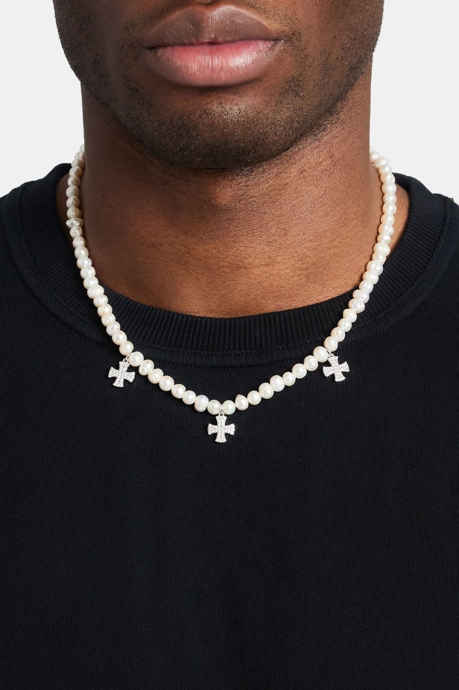 Cross Jewellery | cernucci Cross Jewellery Freshwater Pearl Cross Drop Necklace - White