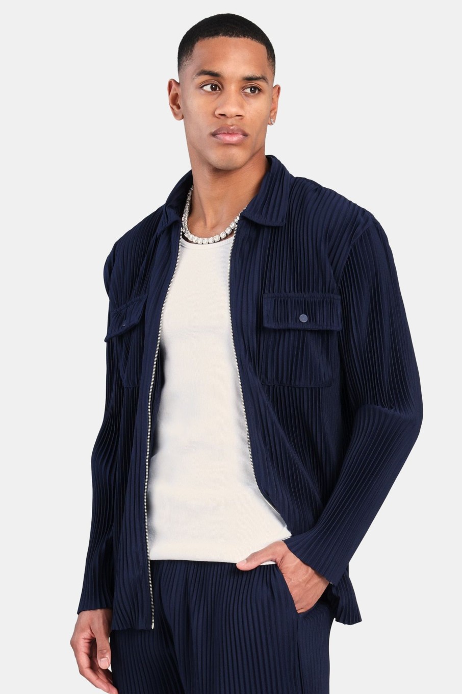 Outerwear | cernucci Outerwear Pleated Utility Jacket - Navy