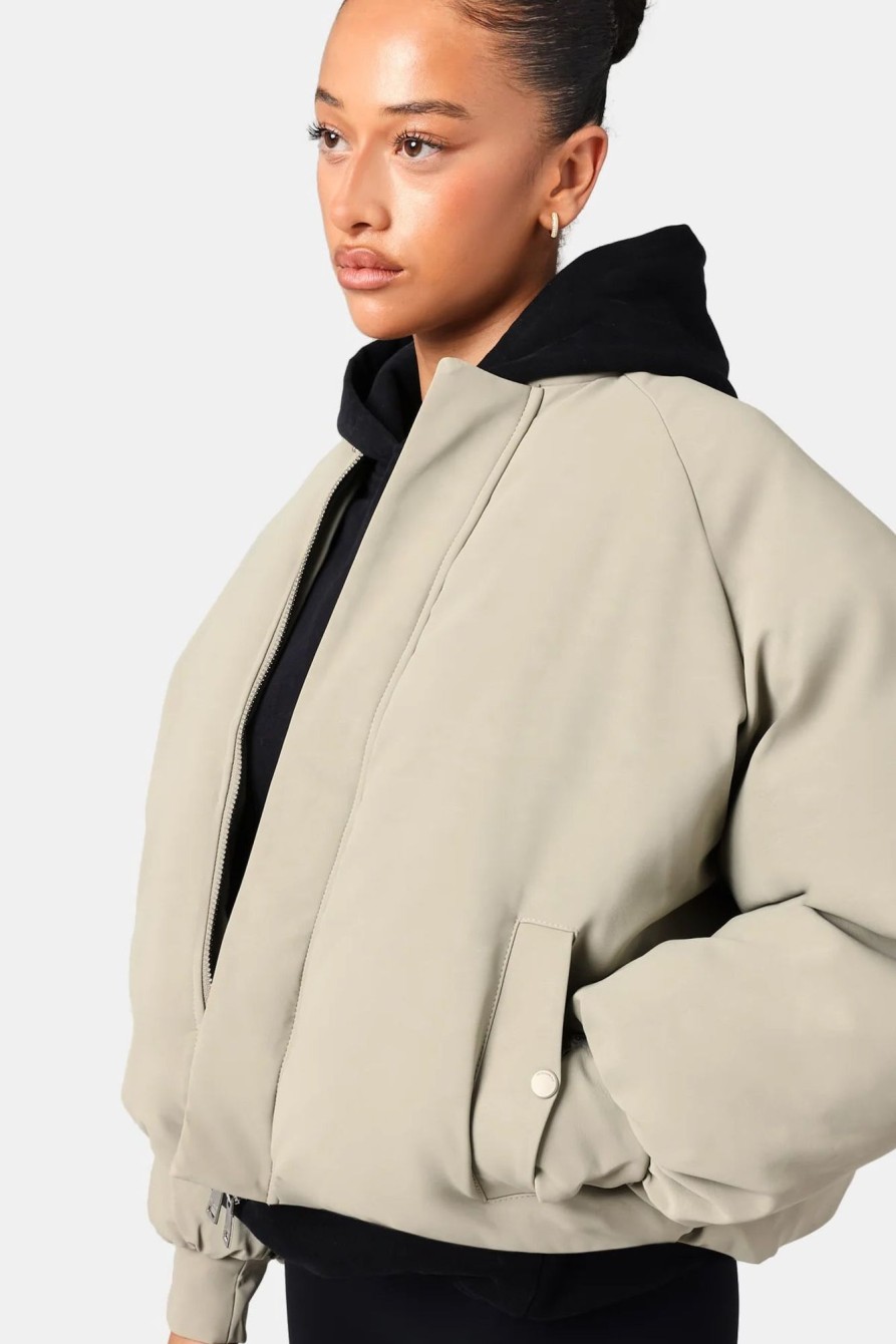 Outerwear | cernucci Outerwear Cernucci Cropped Pu Puffer Bomber Jacket - Sage