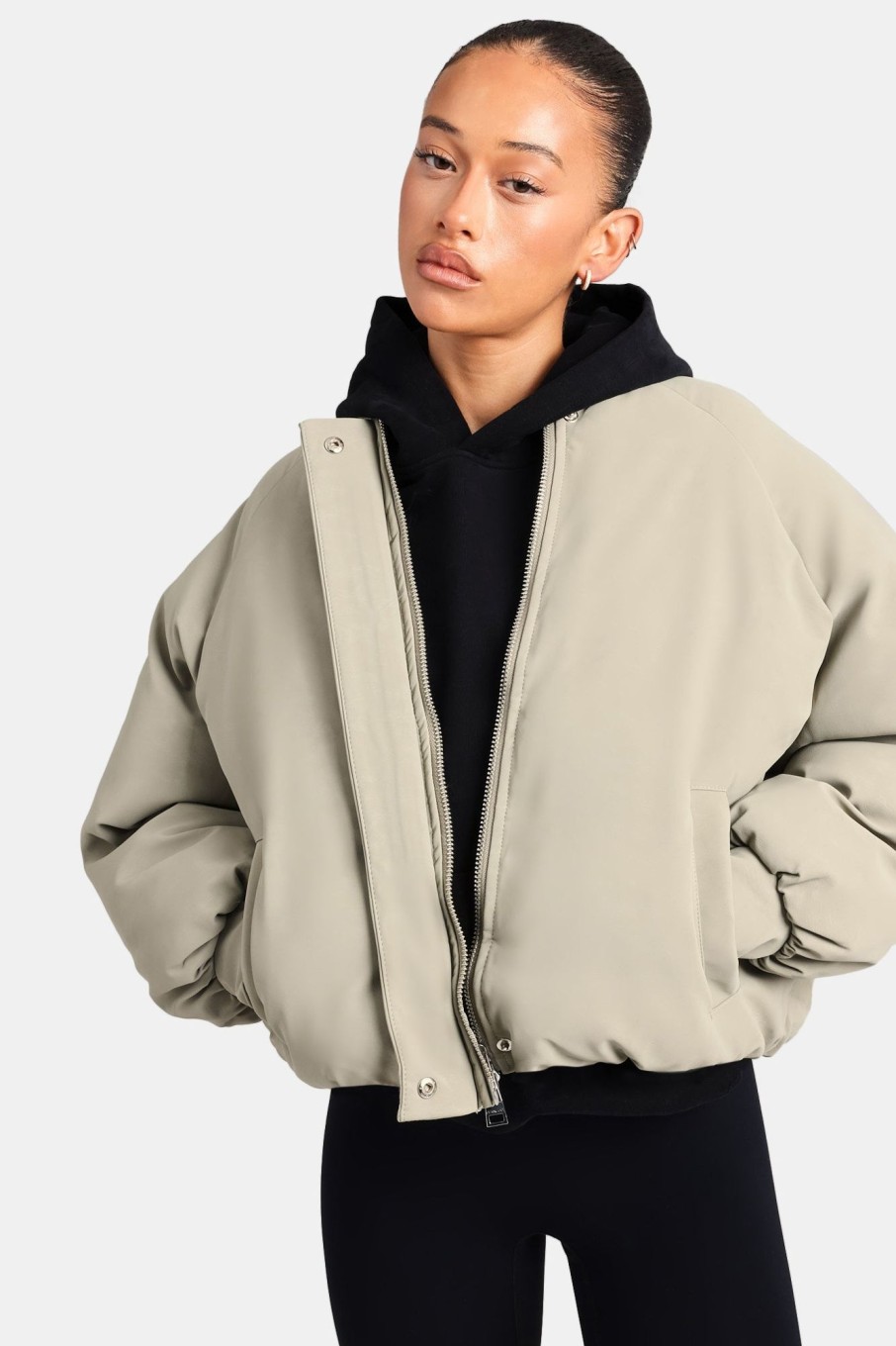 Outerwear | cernucci Outerwear Cernucci Cropped Pu Puffer Bomber Jacket - Sage