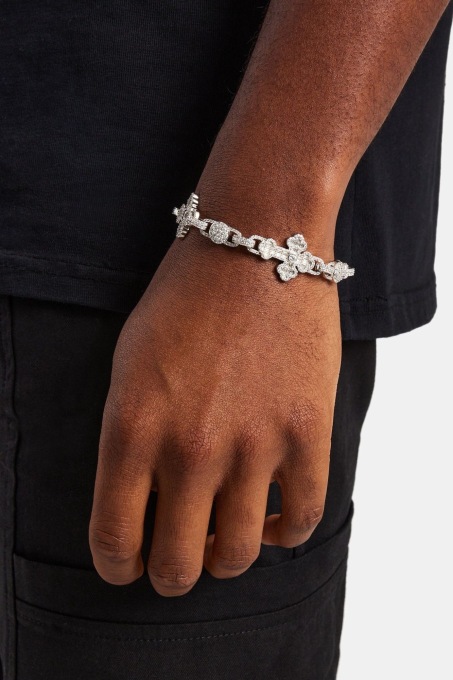 Cross Jewellery | cernucci Cross Jewellery Iced Baguette Cross Bracelet - White