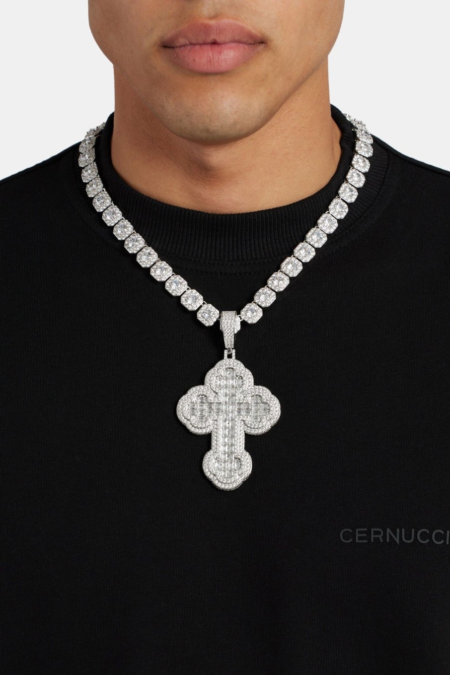 Cross Jewellery | cernucci Cross Jewellery Large 70Mm Iced Cz Rounded Cross Pendant