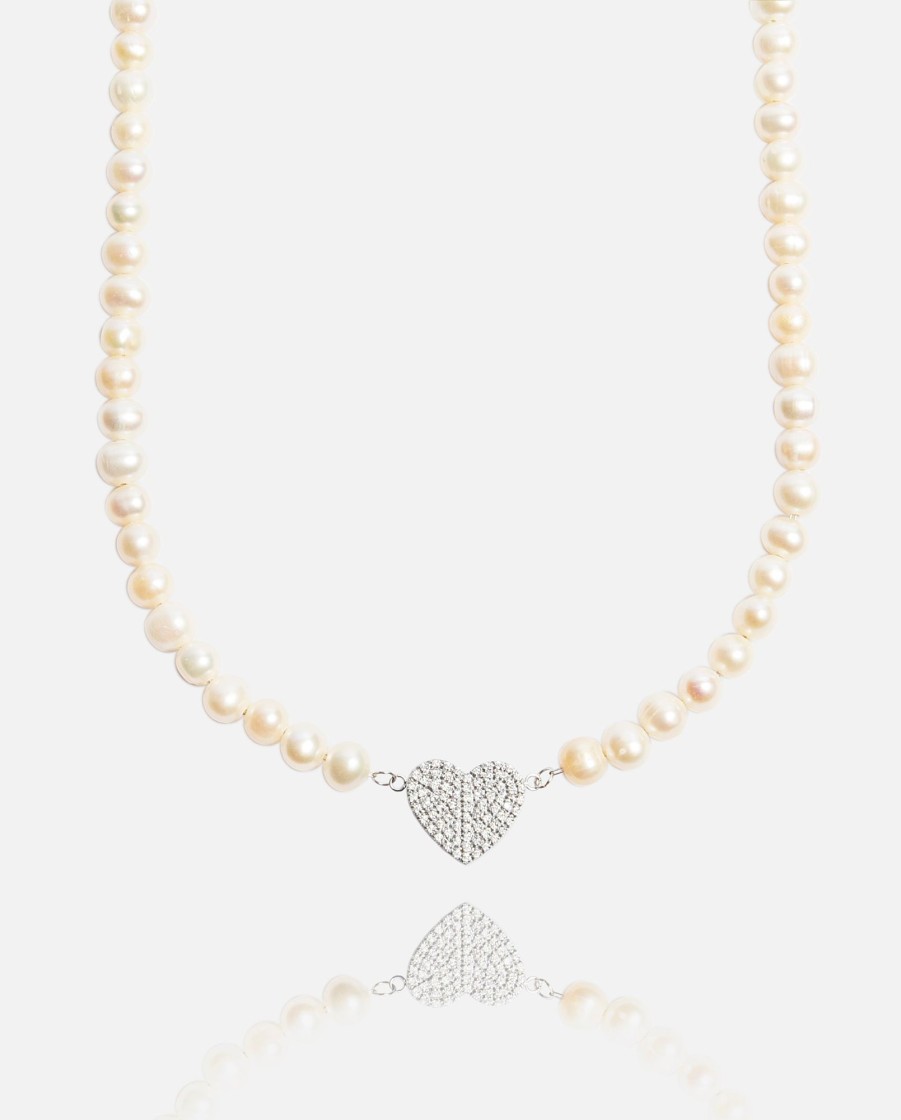 Pearls | JWL-NECK-PRL Pearls 6Mm Pearl Iced Heart Necklace