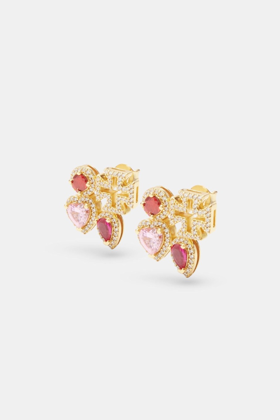 Earrings | JWL-EAR Earrings Pink Multi Gem Stud Earrings - Gold