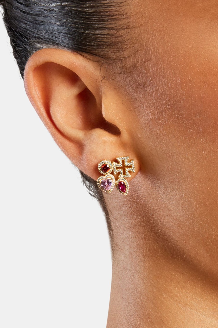 Earrings | JWL-EAR Earrings Pink Multi Gem Stud Earrings - Gold