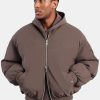 Outerwear | cernucci Outerwear Cernucci Pu Puffer Bomber Jacket - Brown