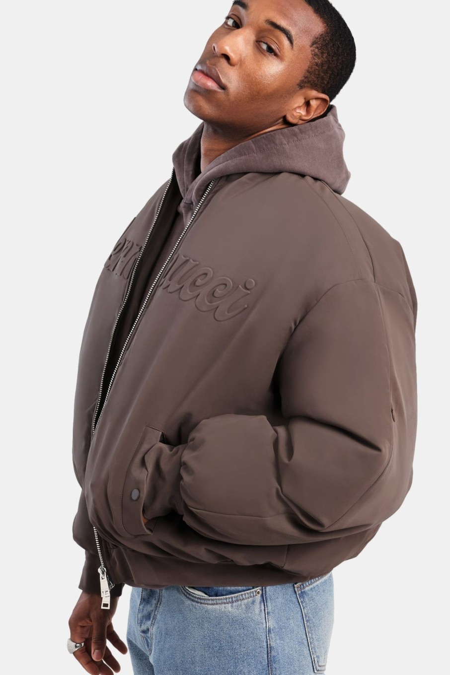 Outerwear | cernucci Outerwear Cernucci Pu Puffer Bomber Jacket - Brown