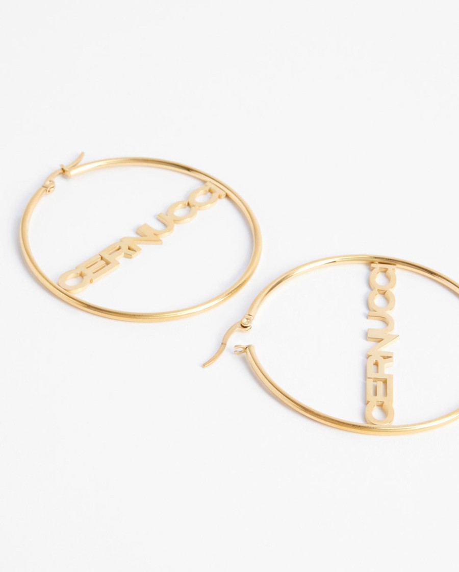 Earrings | JWL-EAR Earrings Cernucci Branded Small Hoop Earrings - Gold