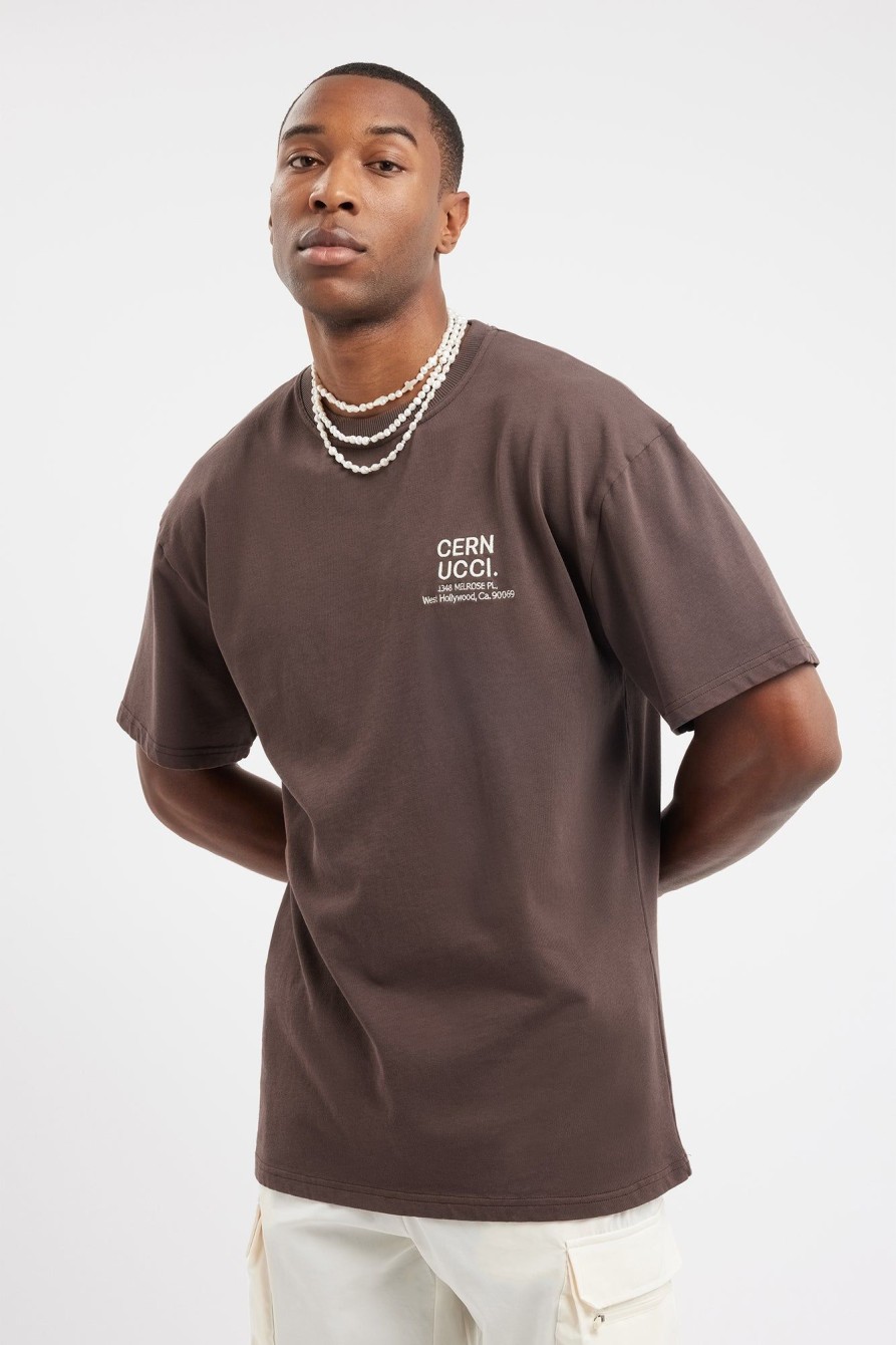 T-Shirts & Vests | CLO-TOP-TEE T-Shirts & Vests Oversized Cernucci Text T-Shirt - Chocolate