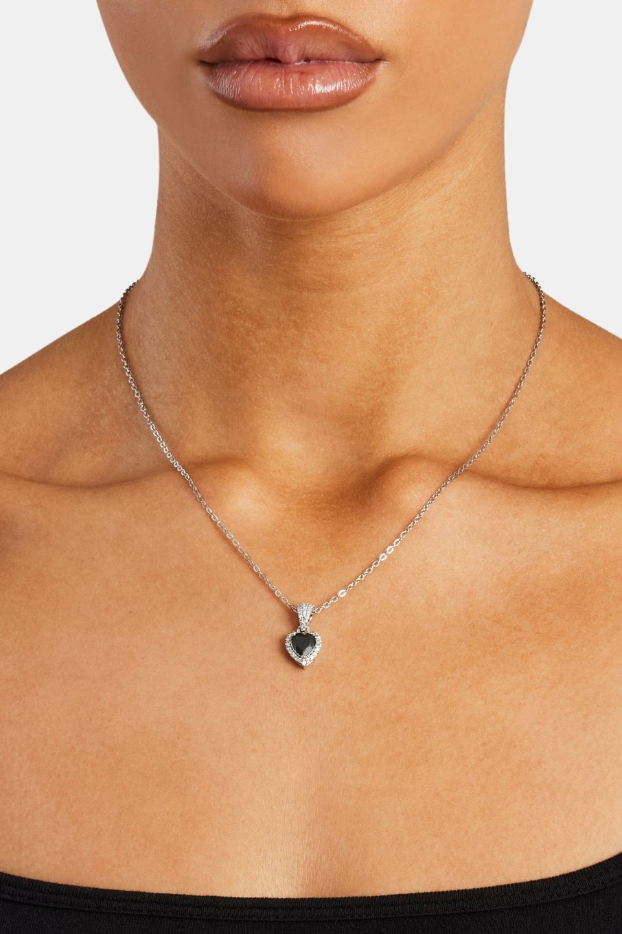 Necklaces | JWL-NECK Necklaces Black Heart Bezel Necklace - White