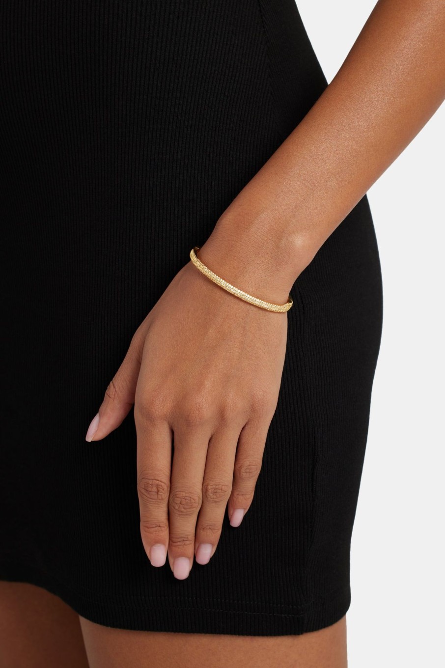 Bracelets & Bangles | JWL-BRA Bracelets & Bangles 4Mm Gold Plated Iced Cz Pave Band Bangle