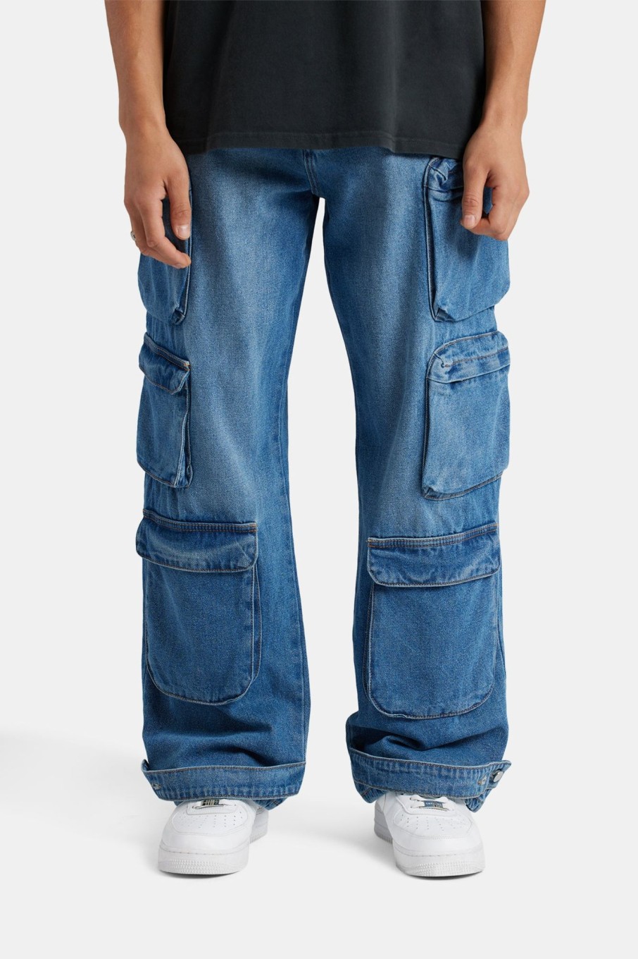 Jeans | CLO-BOT-DEN Jeans Baggy Utility Cargo Jeans - Mid Blue