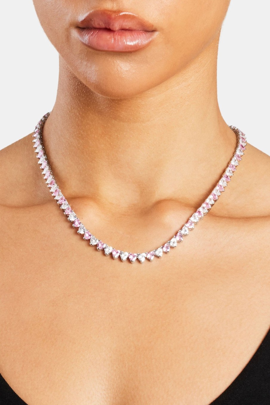 Iced Jewellery | JWL-CHN Iced Jewellery Pink U0026 Clear Heart Tennis Chain - White